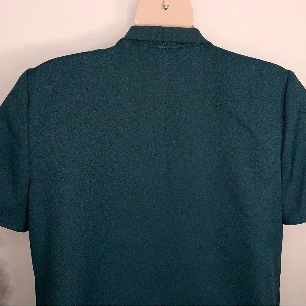 Vintage Petite 18 Jason Cody Deep Green Short Sleeve Shrug Blazer Top Open Front